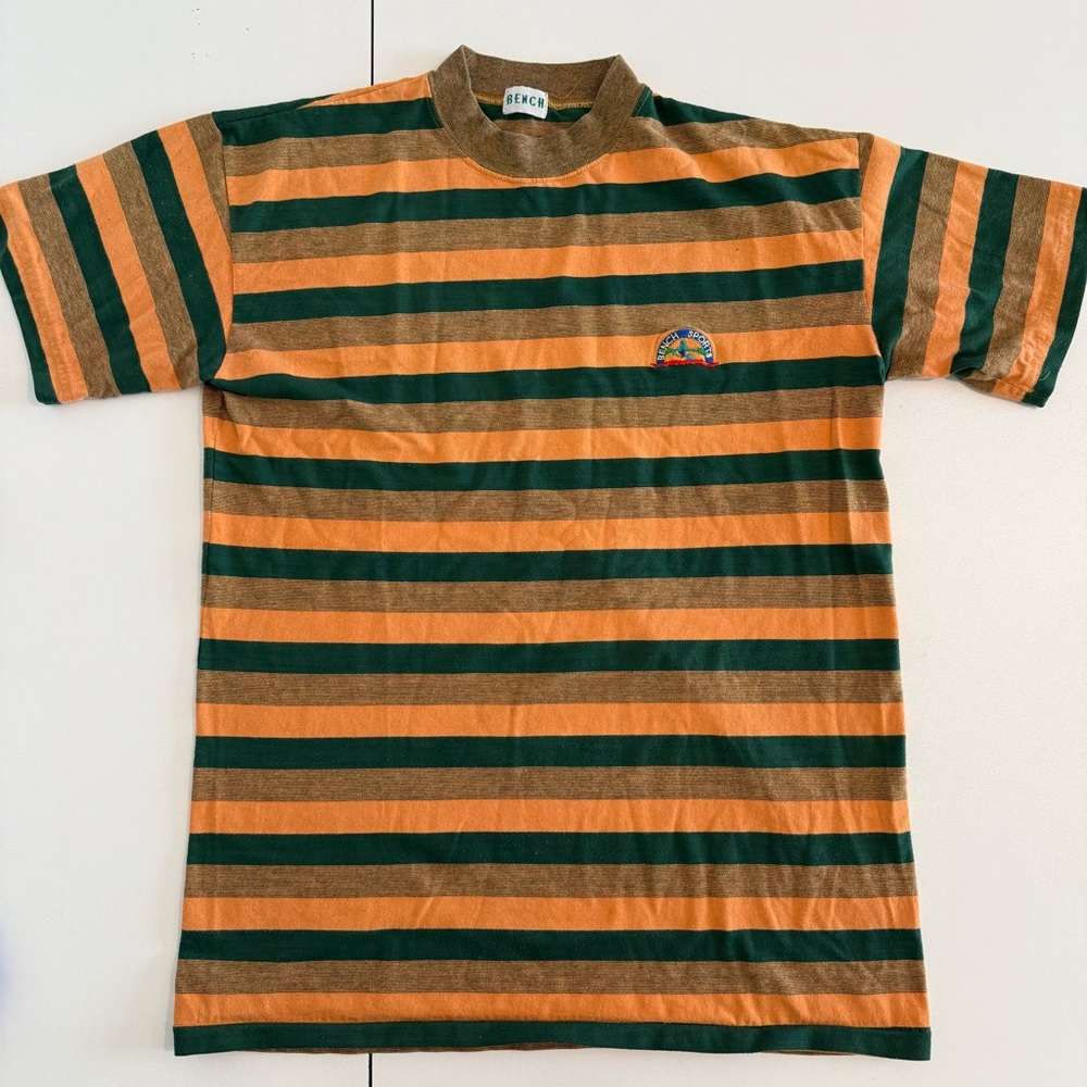 Bench Vintage Men's Orange and Green Striped Tee